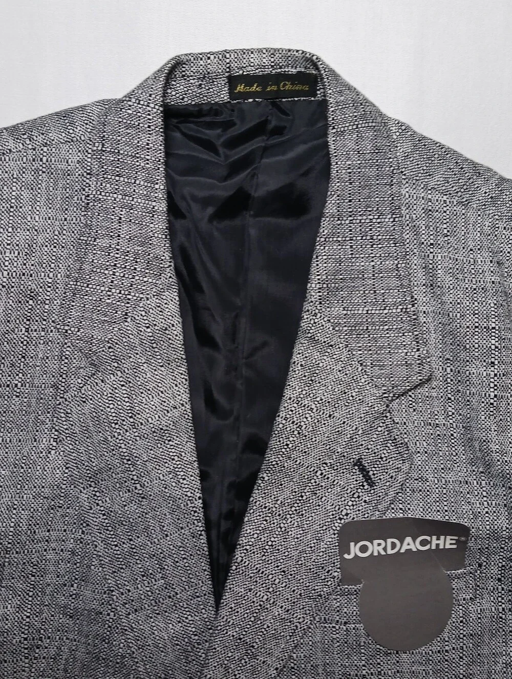 Vintage Jordache Penn Mens Linen Blend Blazer 46R Salt Pepper Tweed Deadstock